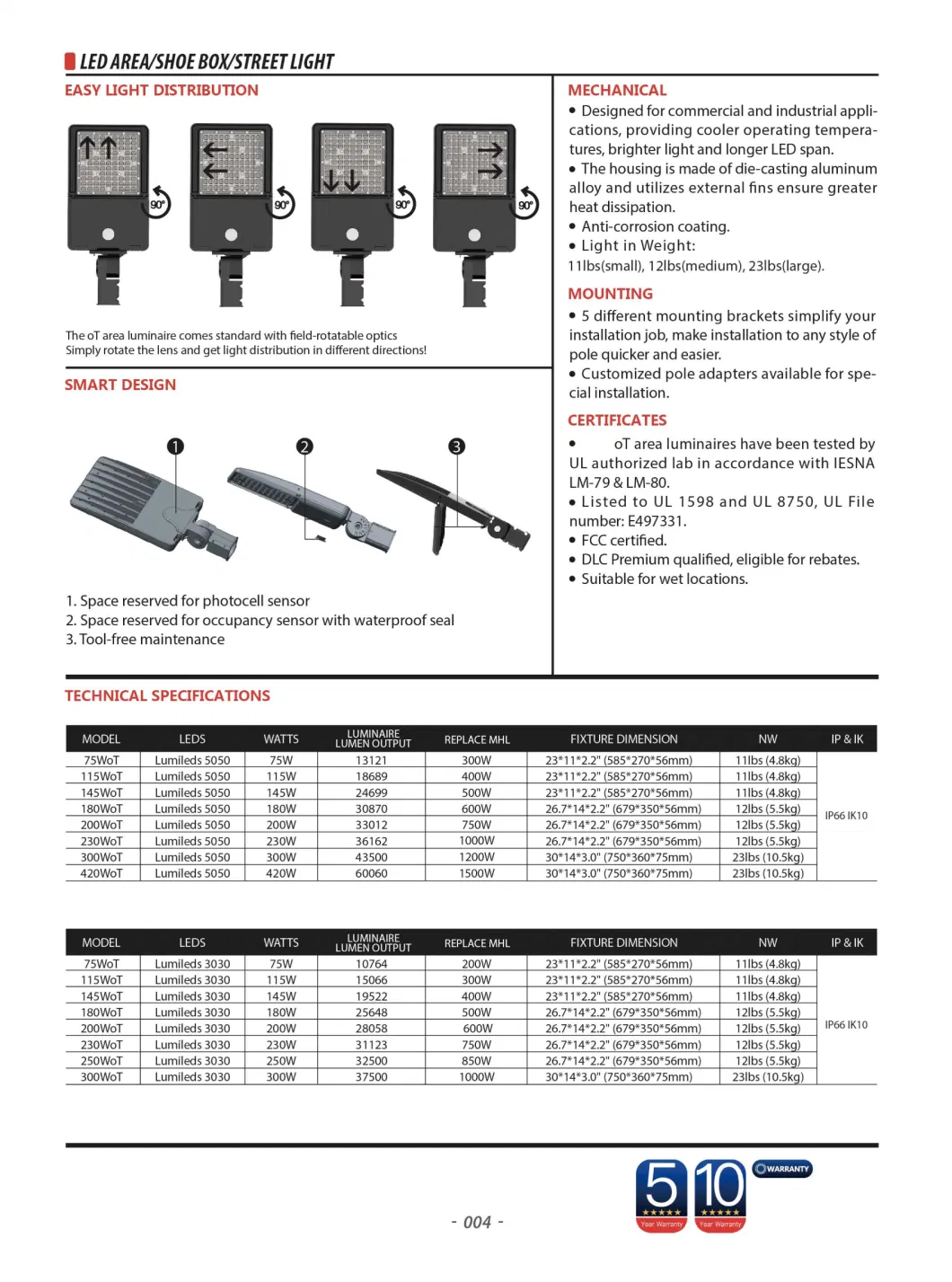 Ot Series 75W-420W LED Solar Panel Street Light with 5 or 10 Years Warranty